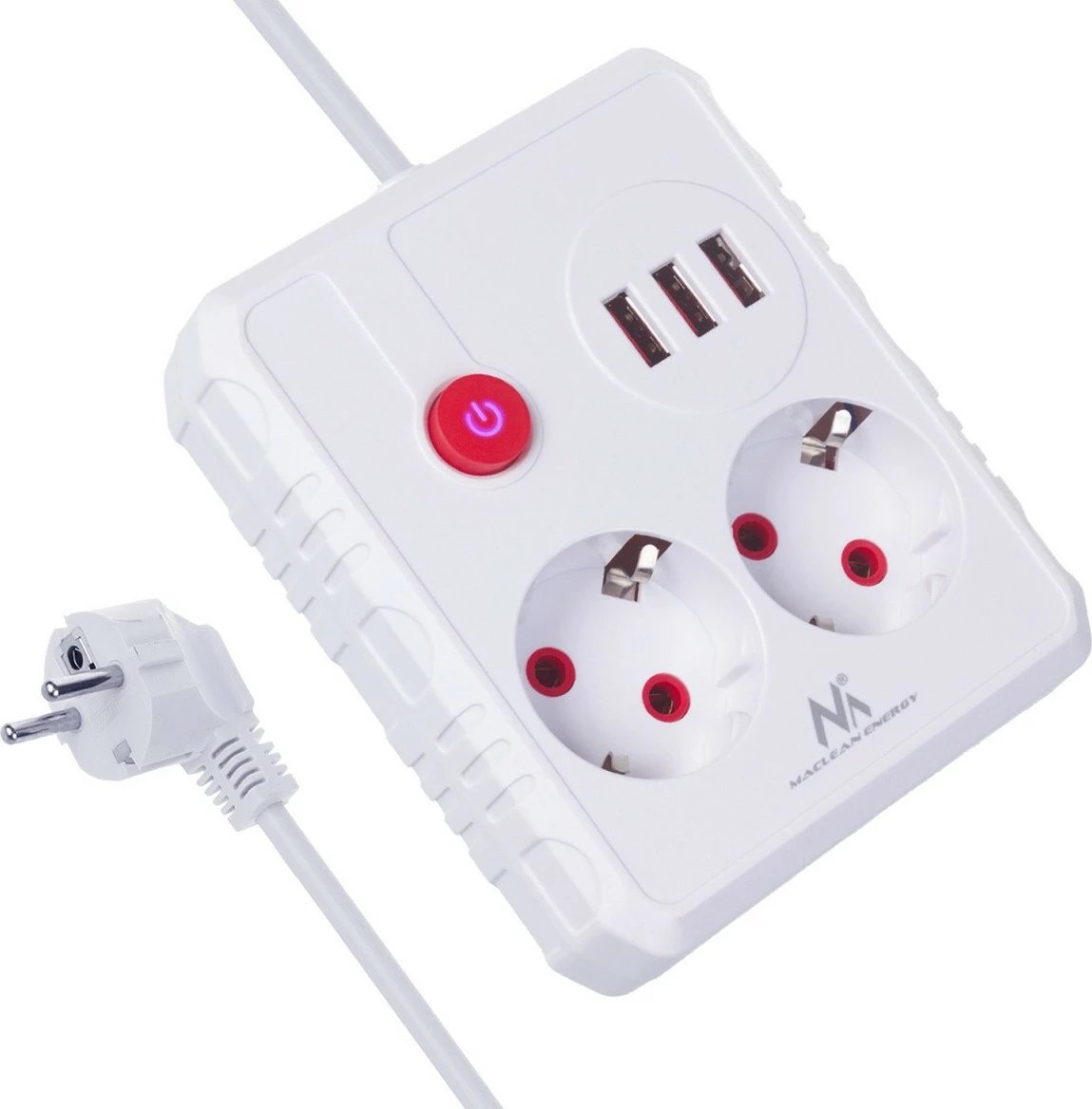 Zgjatës rryme Maclean MCE387 W 2x Schuko 3x USB 2.1A 2500W 1.5 m 110-240V i bardhë