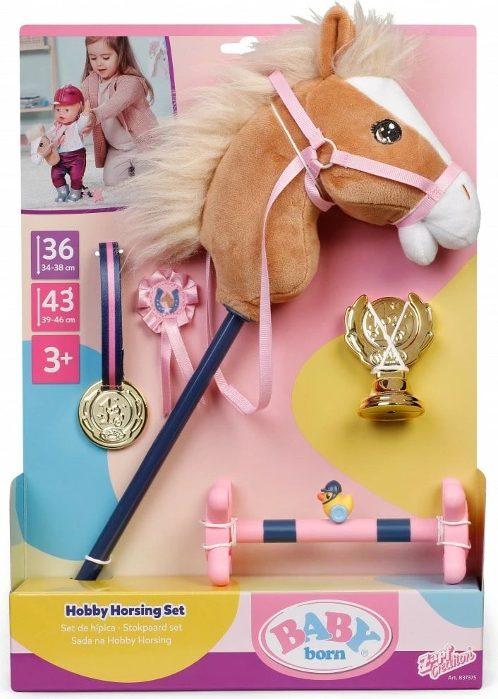 Set hobby horsing me kalë në shkop, Zapf Baby Born, 837375-116725, për kukulla 36 cm dhe 43 cm, shumëngjyrësh