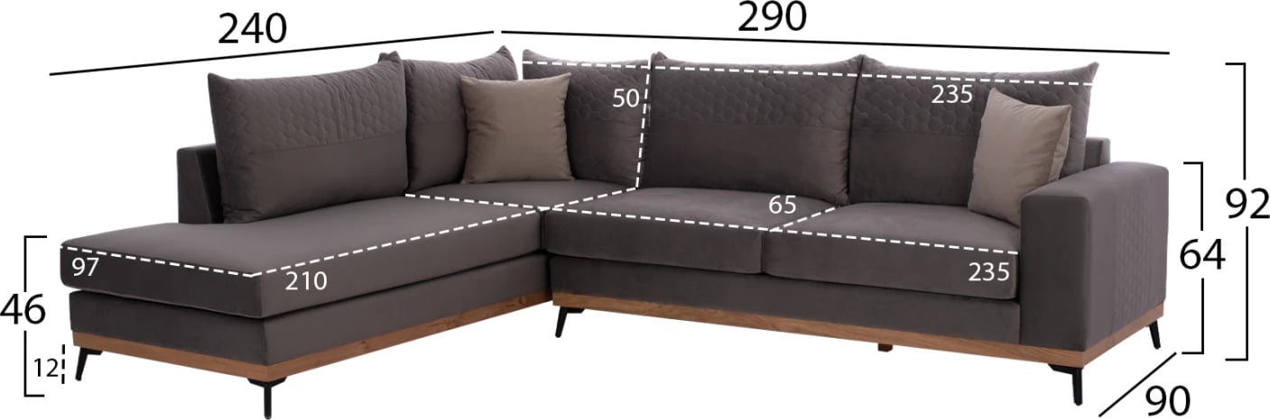 MESINA corner sofa, gray, high leg, 2pcs, left corner, stain-resistant and water-repellent fabric