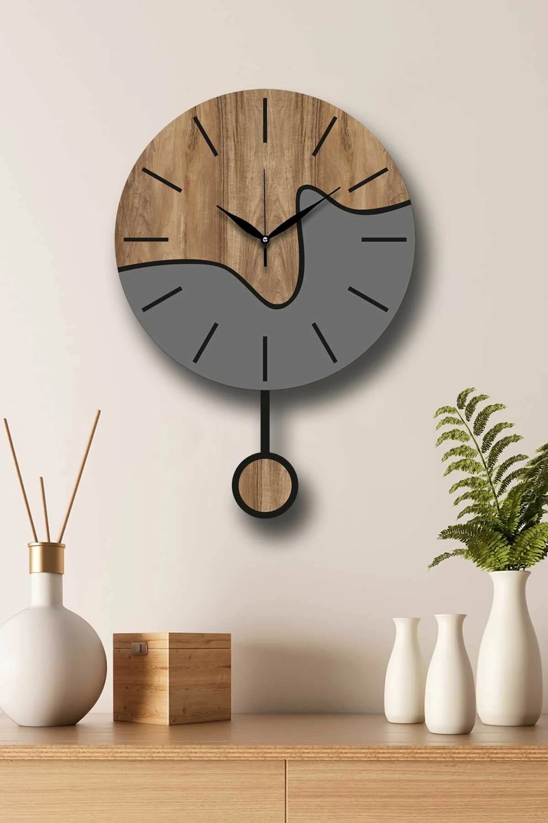 Orë muri dekorative, ngjyrë arre dhe gri, Wallity, Vlnt109