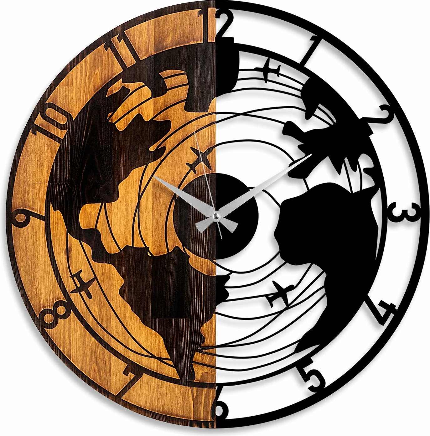 Orë muri dekorative prej druri, hartë bote, Wallity