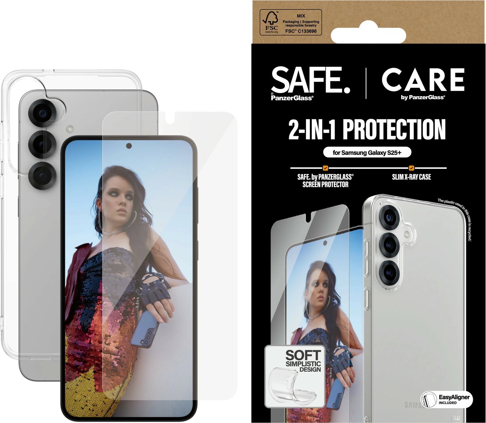 Mbështjellës PanzerGlass për Samsung Galaxy S25 Plus, set 2-në-1, transparent
