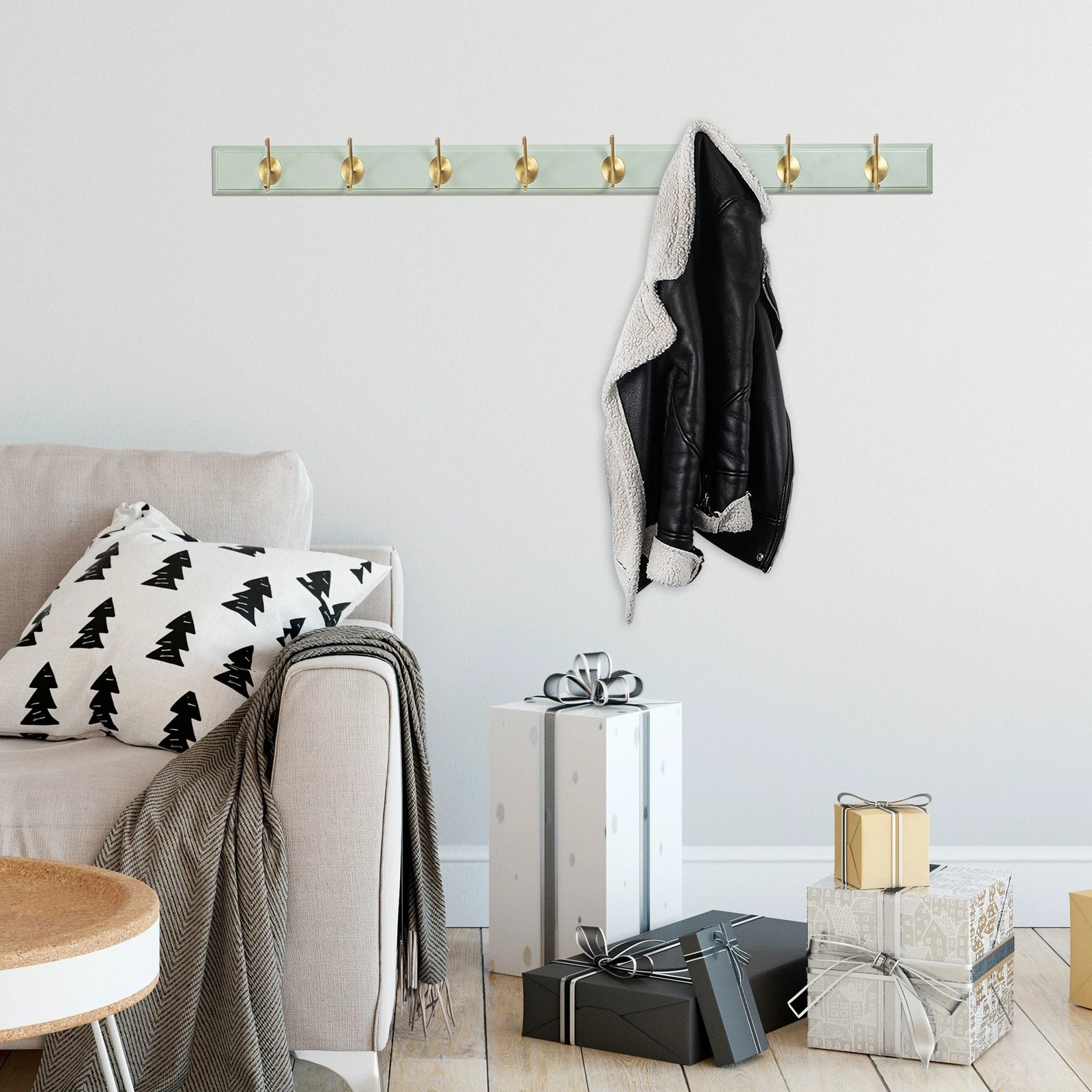 Varëse muri prej druri, ngjyrë mint dhe ari, Skye Decor, ASK-019, 100x7x8cm