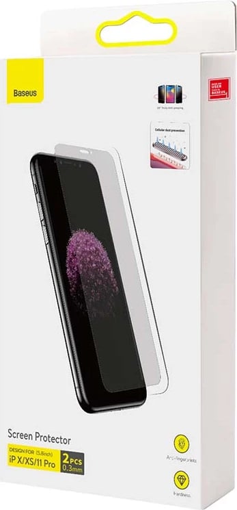Mbështjellës xhami Baseus SGBL060402 për iPhone X/XS/11 Pro, 0.3mm, 2 copë, i zi