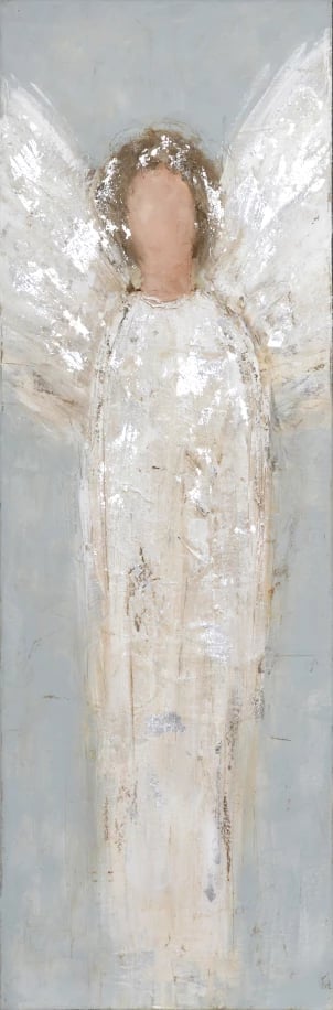 Pikturë dekorative engjëlli, 50x150x3cm, gri-bardhë, kanavacë-dru