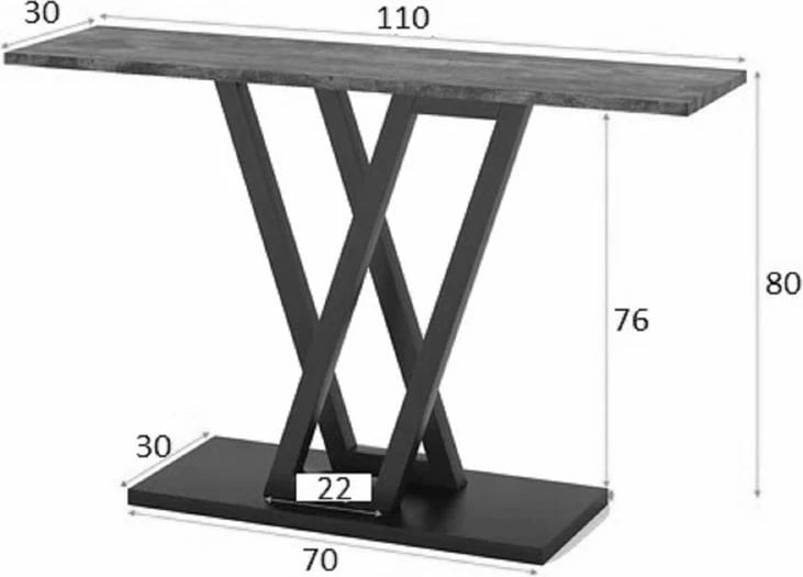 Konsolë Wirmo, melaminë natyrale-e zezë, këmbë metali të zeza, 110x30x80cm