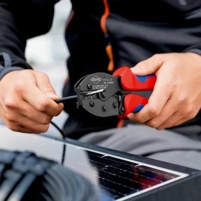 Vegël krimpimi Knipex PreciForce MC4/EVO2, doreza kuqe/blu