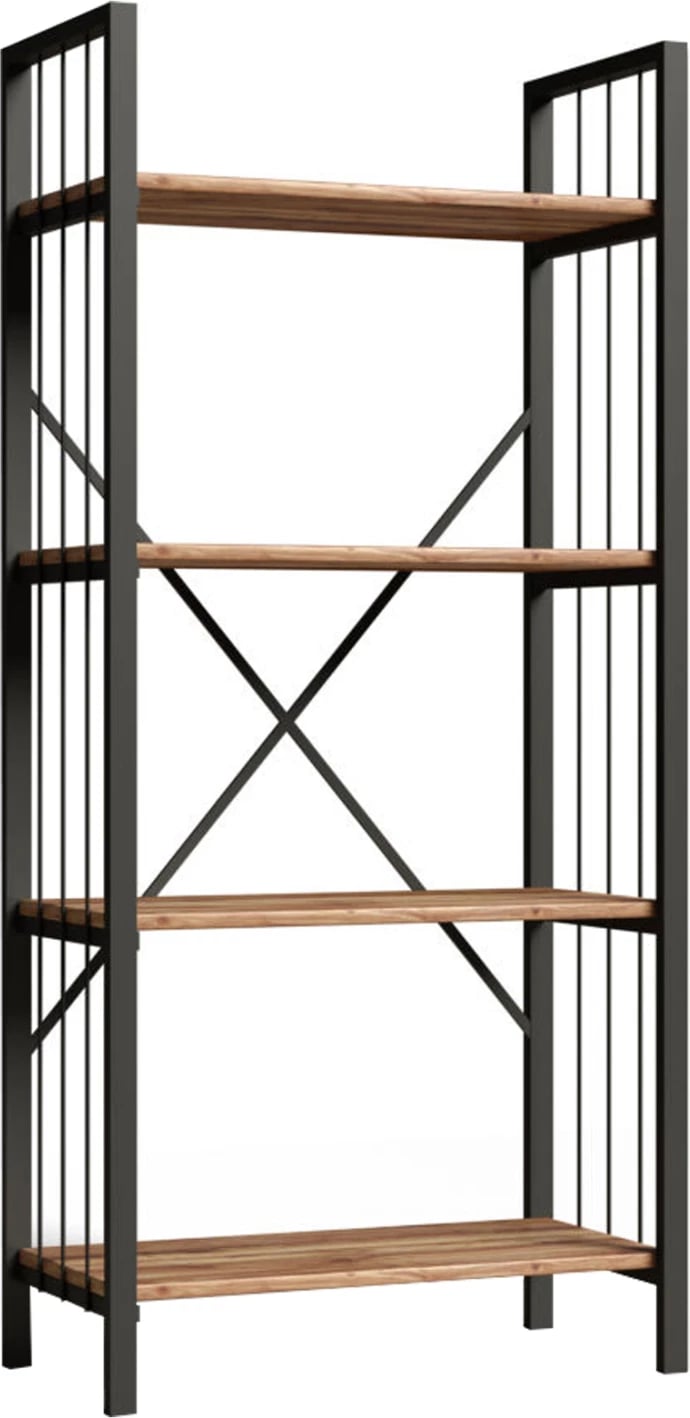 Raft librash INDUS melaminë, ngjyrë arre dhe metal gri, 60x30x150 cm, FH9425