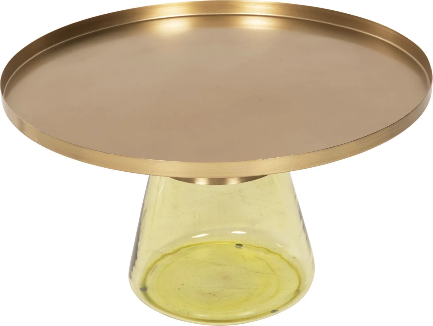 Tavolinë kafeje SCAL, bazë qelqi jeshile, majë metali në ar, Φ76x43.5H cm