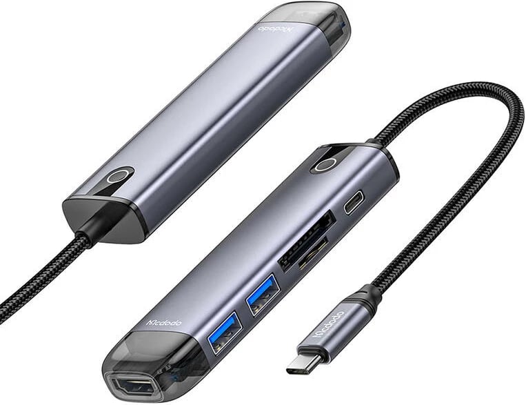 Kasë Mcdodo HU-7420, 6-në-1, USB-C, HDMI, USB3.0*2, SD, TF, Gri