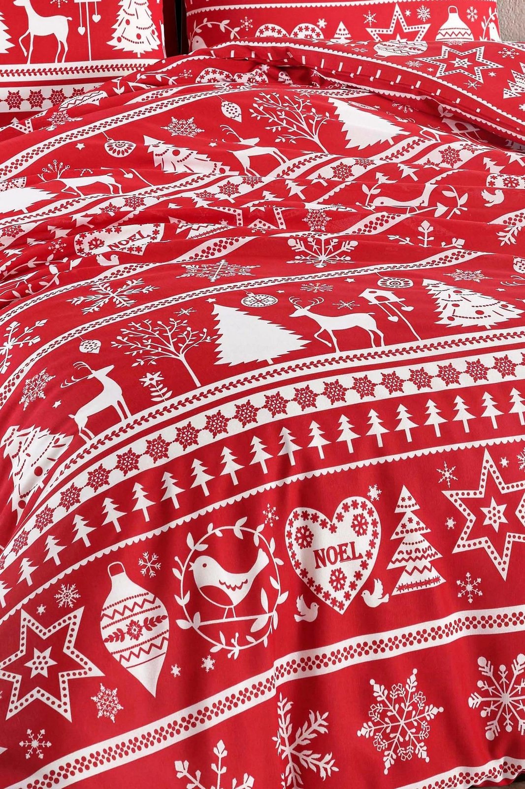 Set mbulesë për jorgan dopio, L'Essentiel Linge de Maison, Snowmas, ngjyrë e kuqe e thellë dhe e bardhë