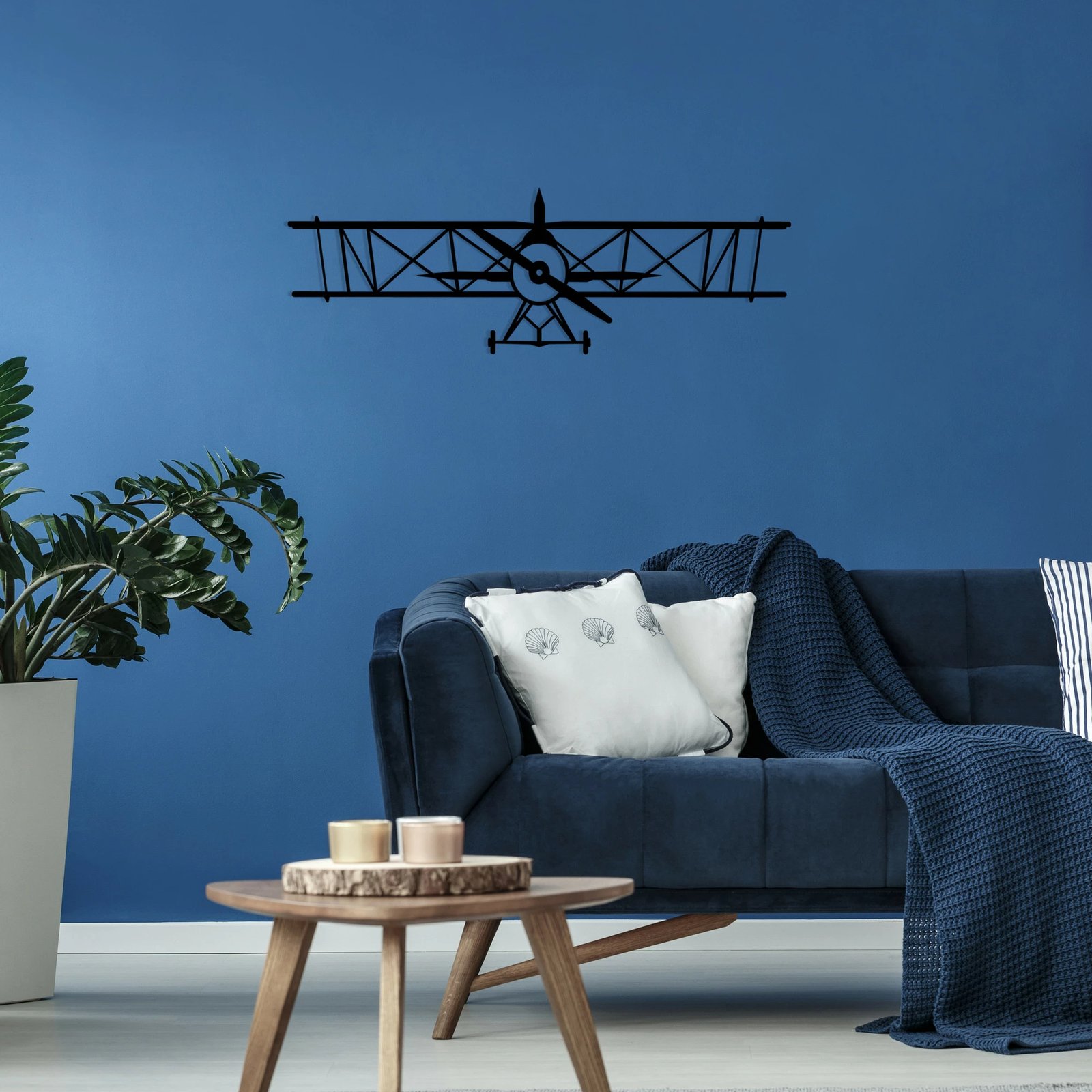 Aksesor dekorativ metalik për mur, aeroplan, Wallity, ngjyrë e zezë, 70x23cm