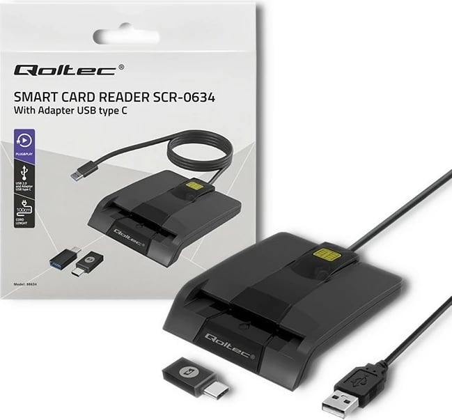 Lexues kartelash çipi Qoltec SCR-0634 me USB Type-C, i zi