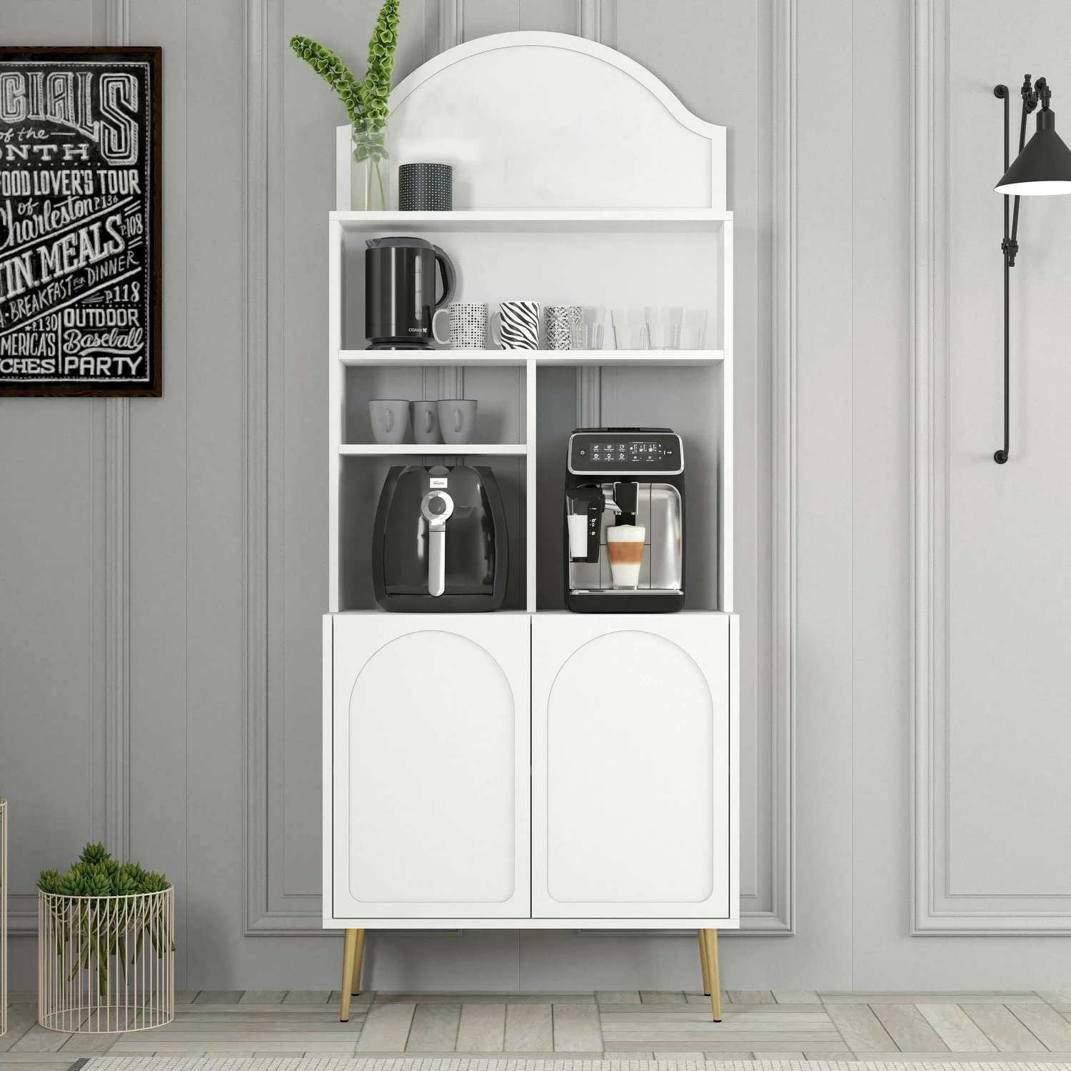 Dollap për kafe, Skye Decor, Lyon 80, i bardhë, i artë