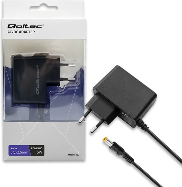 Kasë furnizimi Qoltec 51021, 5W, 5V, 1A, 5.5x2.5mm, e zezë
