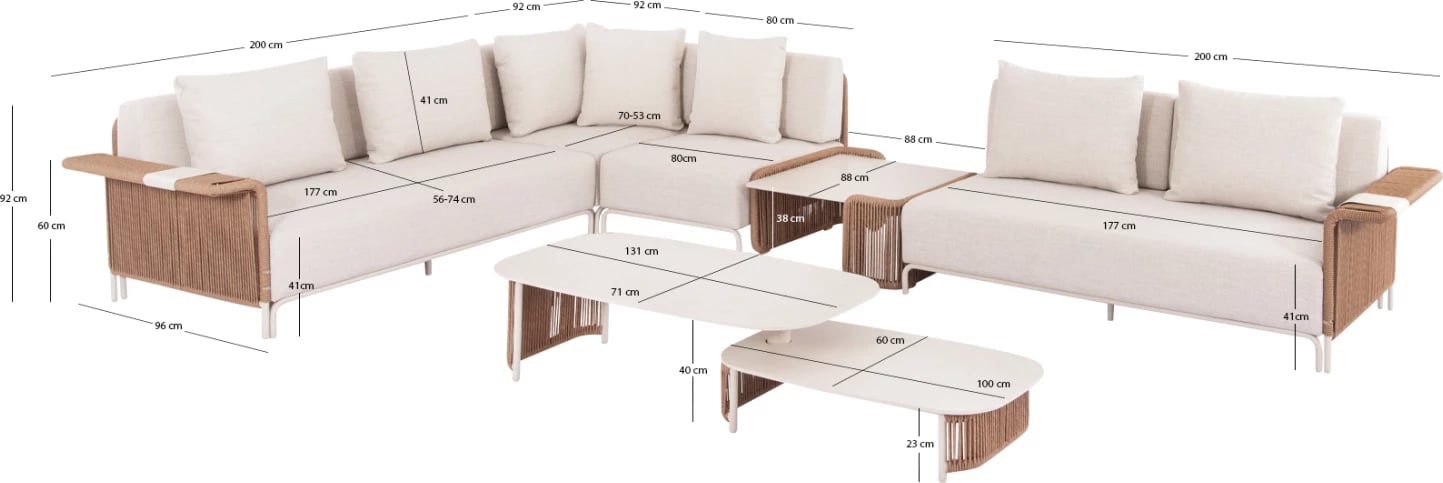 Set lounge për jashtë, 6 pjesë, AURORA, alumin ngjyrë fildishi, thurje bezhë, gur sintetik, CD6170