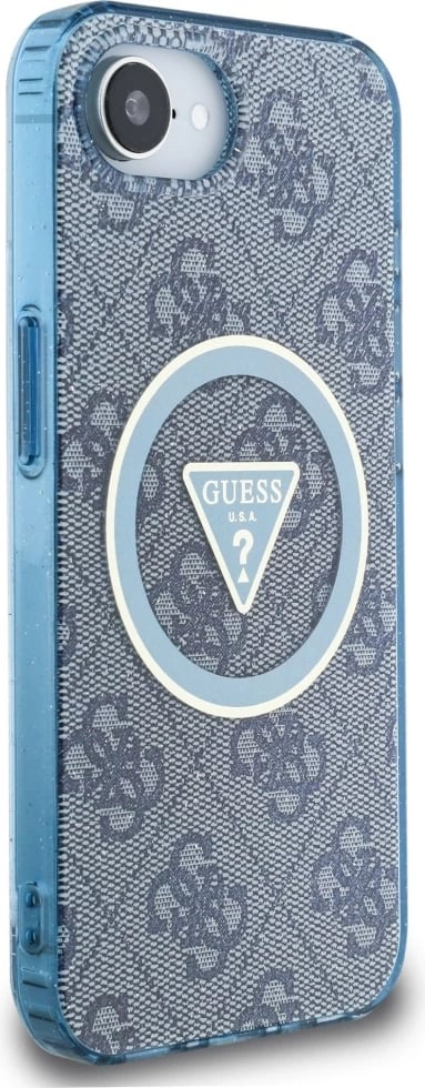 Mbështjellës Guess IML Metal Glitter 4G Circle Triangle MagSafe për iPhone 16e, Blu Mbështjellës Guess IML Metal Glitter 4G Circle Triangle MagSafe për iPhone 16e, Blu