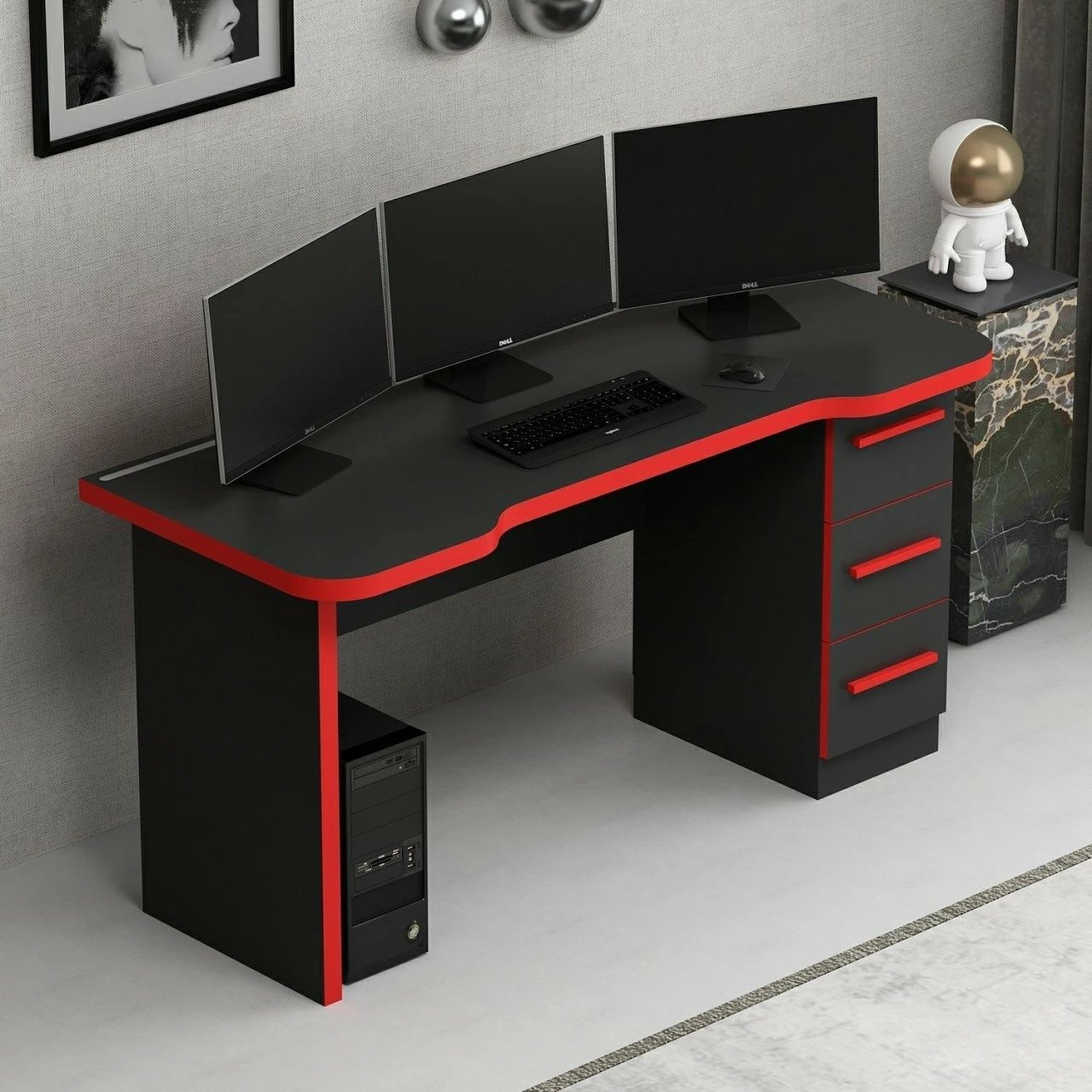 Tavolinë gaming Skye Decor Phoenix 10, e zezë, e kuqe