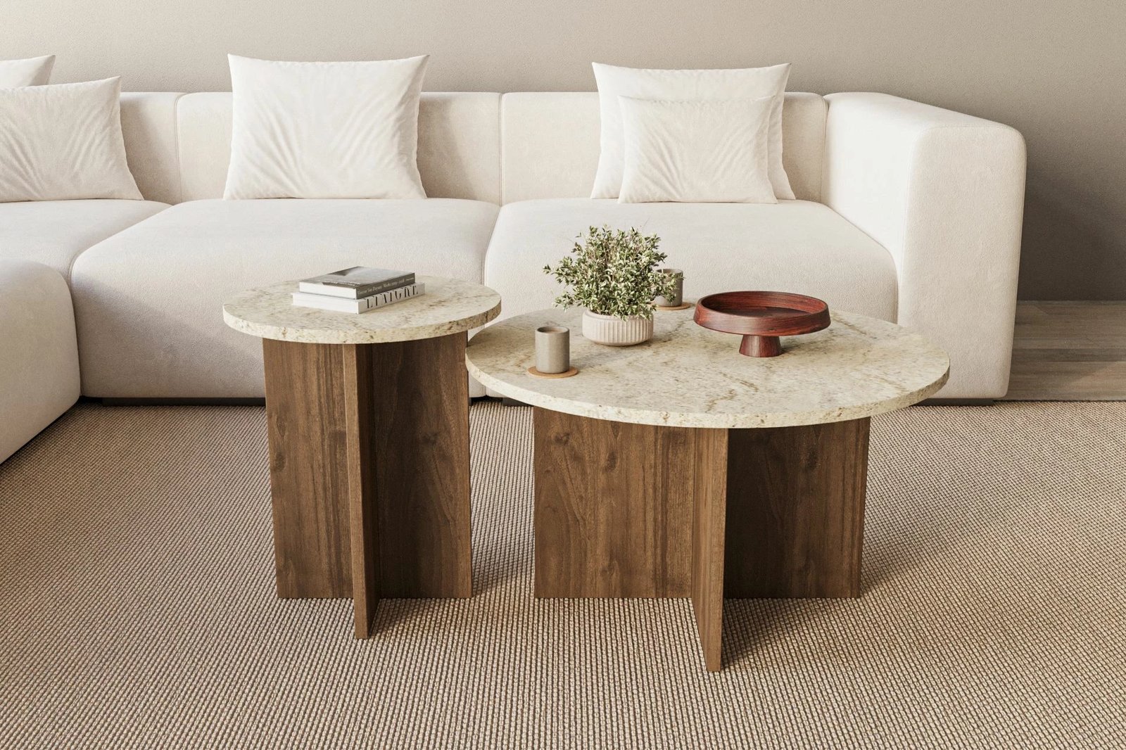 Set tavolinash kafeje Skye Decor, travertin, dru arre