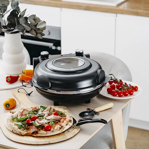 Furrë elektrike për pizza, Adler AD 6314, 1200W, gur qeramik, diametër pizza 12" (31.5 cm), timer 5–15 min, 5 nivele temperature, e zezë mat