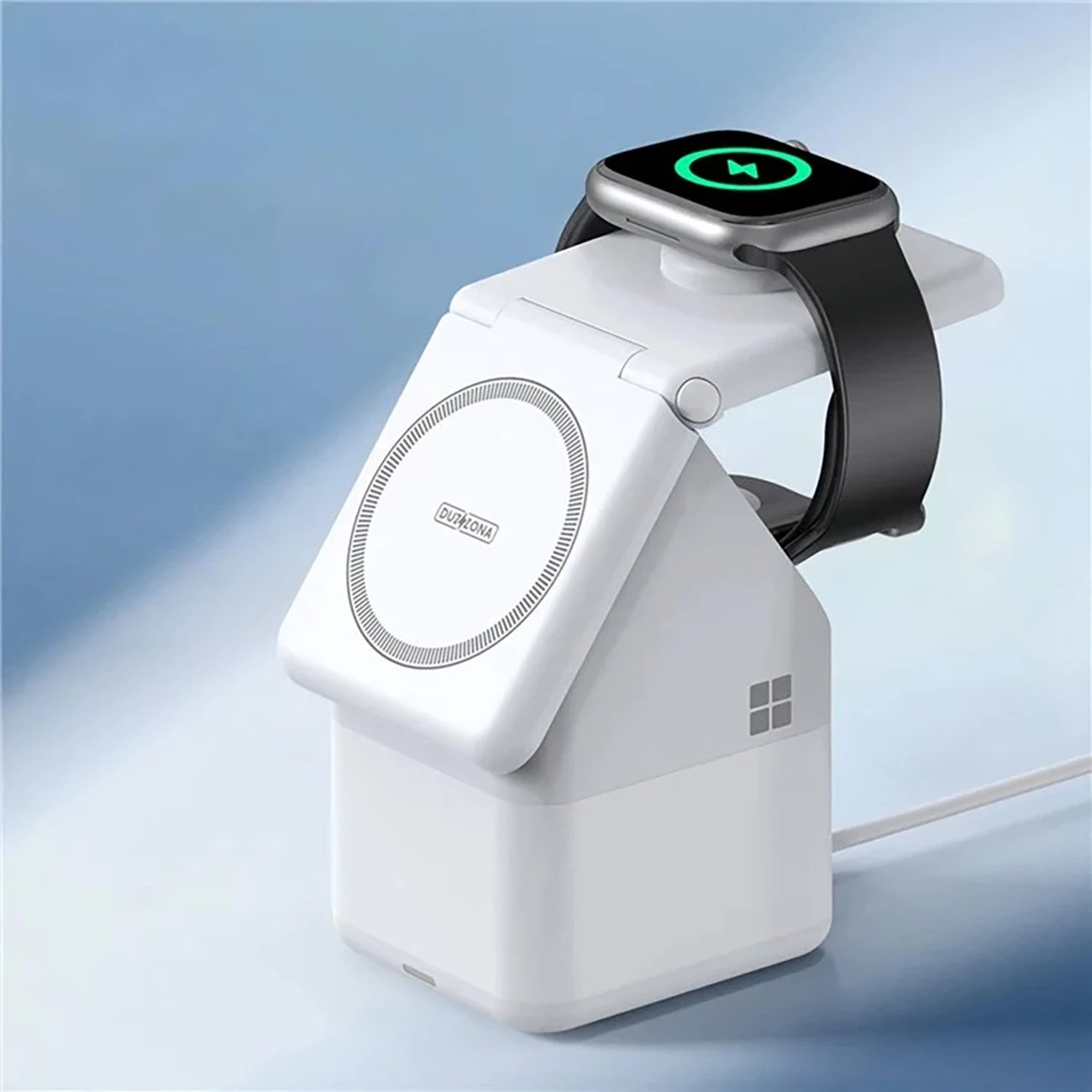Karikues wireless Duzzona W20 4-në-1 me llambë nate, 15W, për iPhone/Apple Watch/AirPods, Bardhë