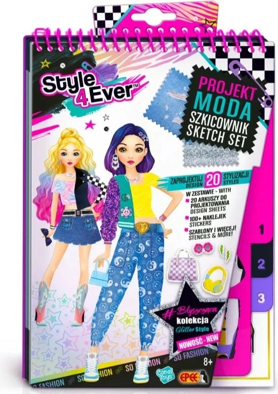 Set dizajni mode Epee Style 4 Ever, Sketchbook me shabllone dhe ngjitëse, për vajza, 20 stile