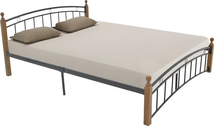 Krevet queen size Clarive, ngjyrë arre, dru-metal i zi, 150x200cm