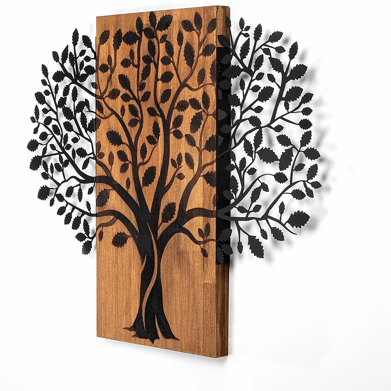 Aksesor dekorativ prej druri për mur, Wallity, Pema Magjike - 378, ngjyrë arre dhe e zezë, 58x73cm