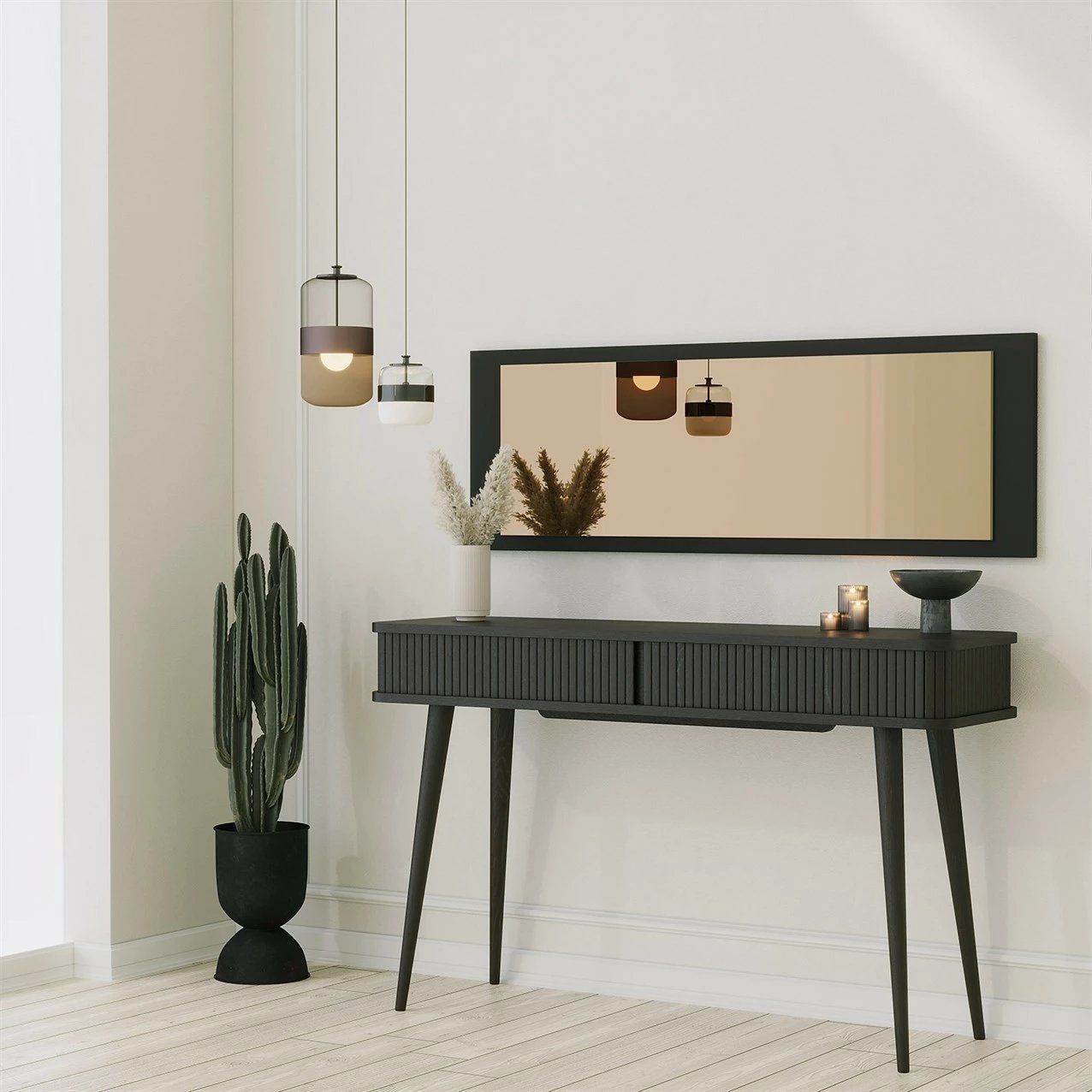 Pasqyrë dekorative Skye, bronzi e zezë, 40x120cm