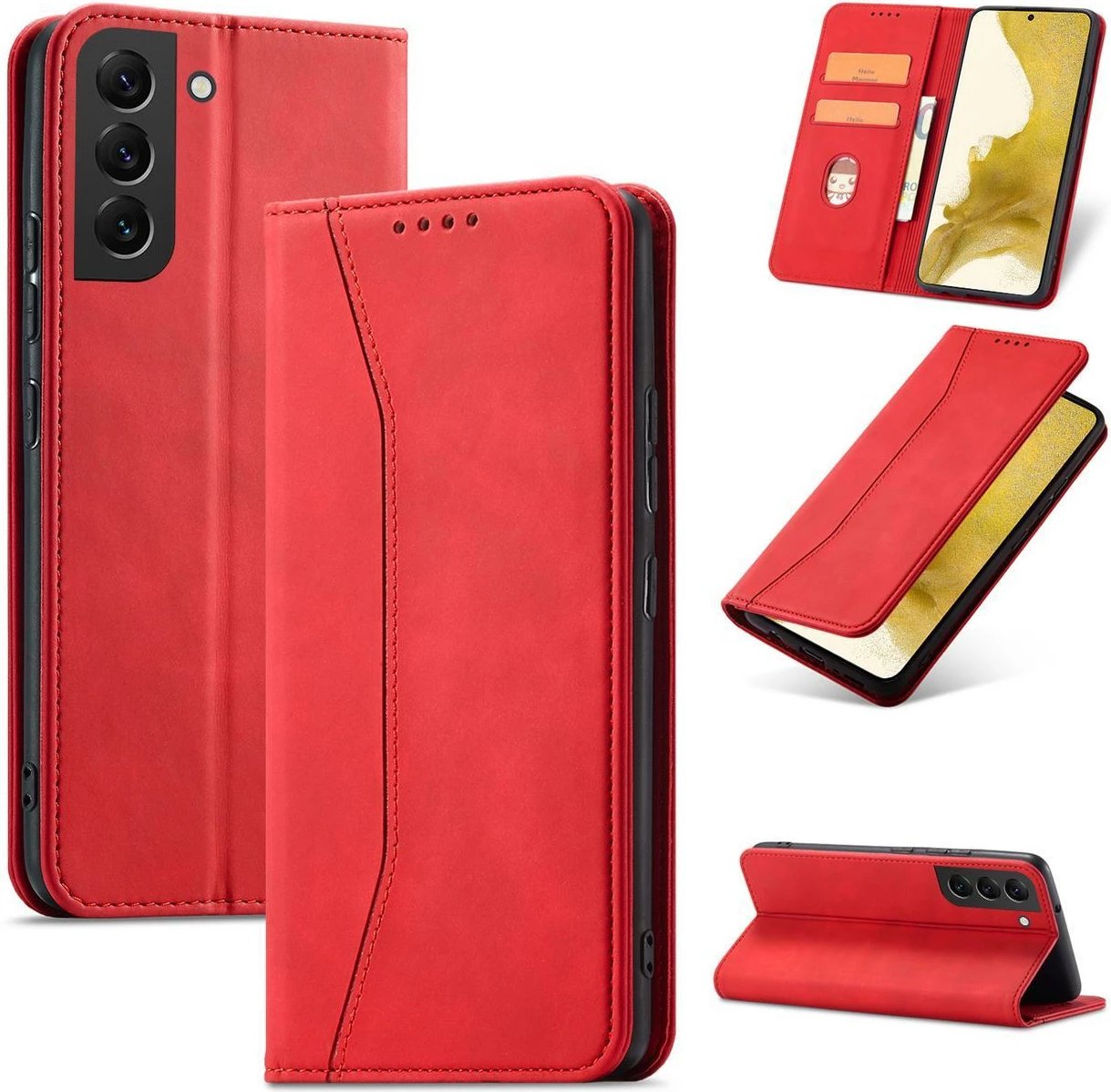 Mbështjellës Hurtel Magnet Fancy Case për Samsung Galaxy S23+, me kapak, portofol dhe stand, Kuq