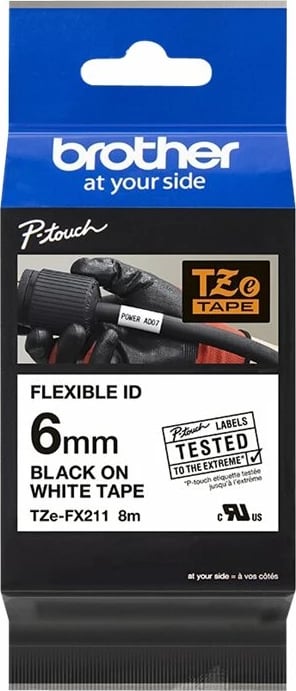 Kasetë etiketuese Brother TZe-FX211, 6mm, tekst i zi mbi të bardhë, 8m