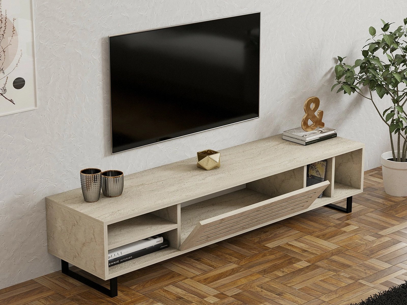 Komodë TV Hanah Home, ngjyrë travertin Komodë TV Hanah Home, ngjyrë travertin