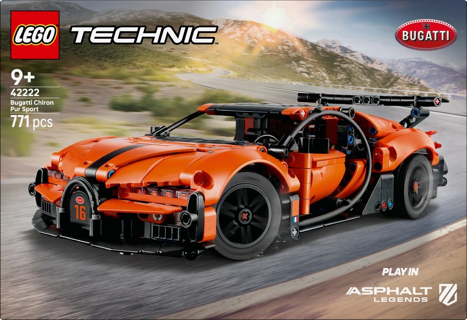 Set ndërtimi LEGO Technic 42222 Bugatti Chiron Pur Sport, 771 copa, 9+, portokalli/zezë