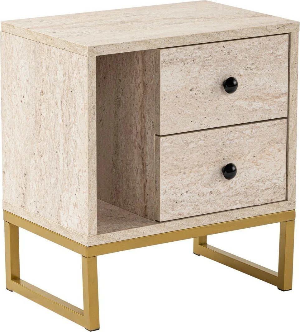 Komodinë Nordure, ngjyrë travertin, ar