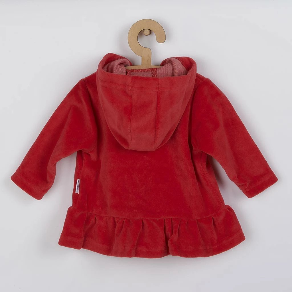 Hanorak bebe, New Baby Baby, madhësia 80 (9-12 muaj), 80% pambuk 20% poliester, me kapuç, me zinxhir të plotë, i zgjatur me volan, i kuq