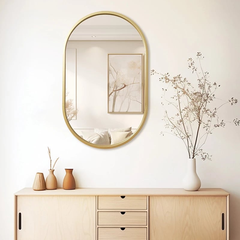 Pasqyrë eliptike, ngjyrë ari, 50x2x80cm