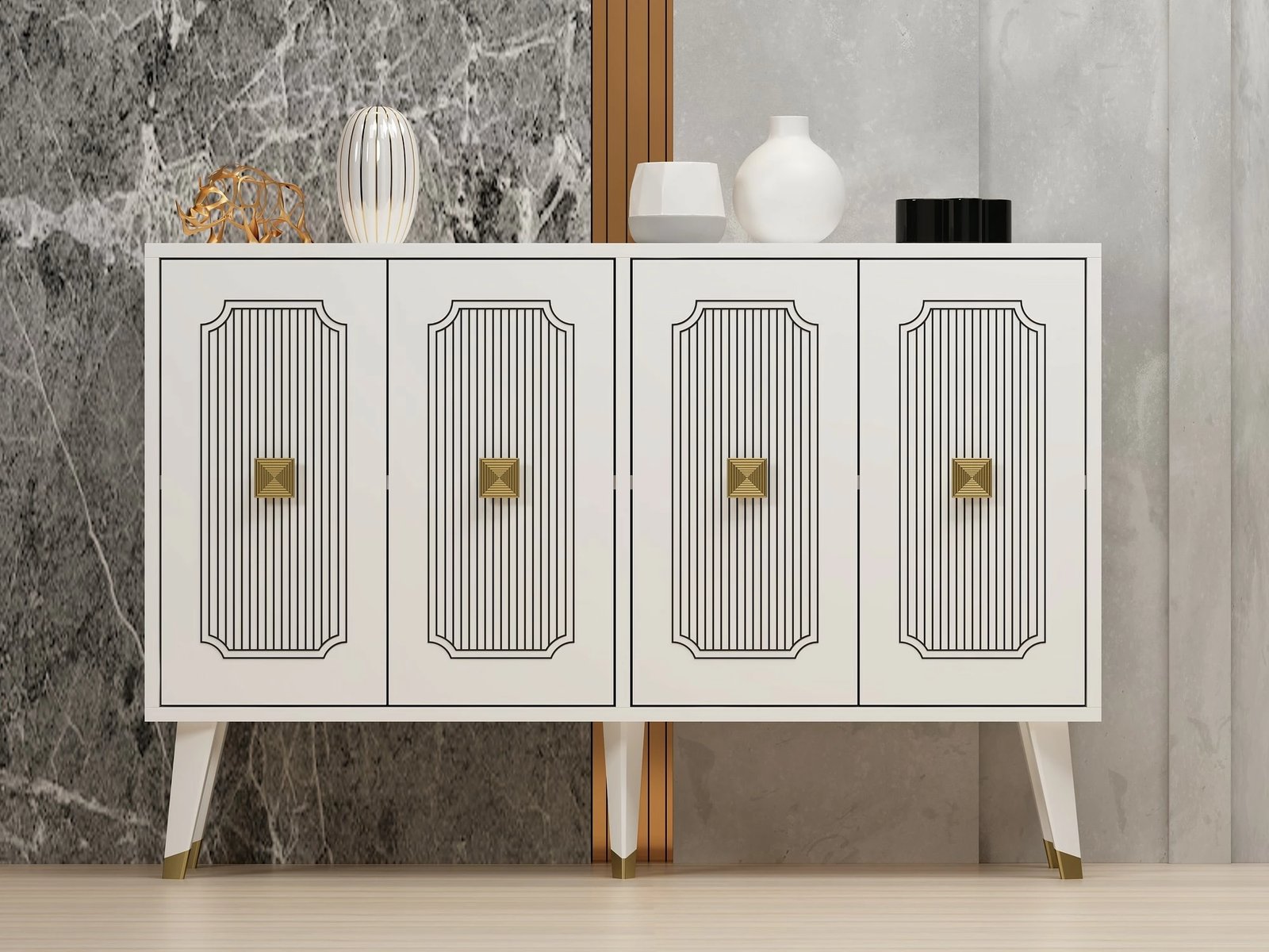 Konsol Hanah Home, Derasi, e bardhë dhe ari