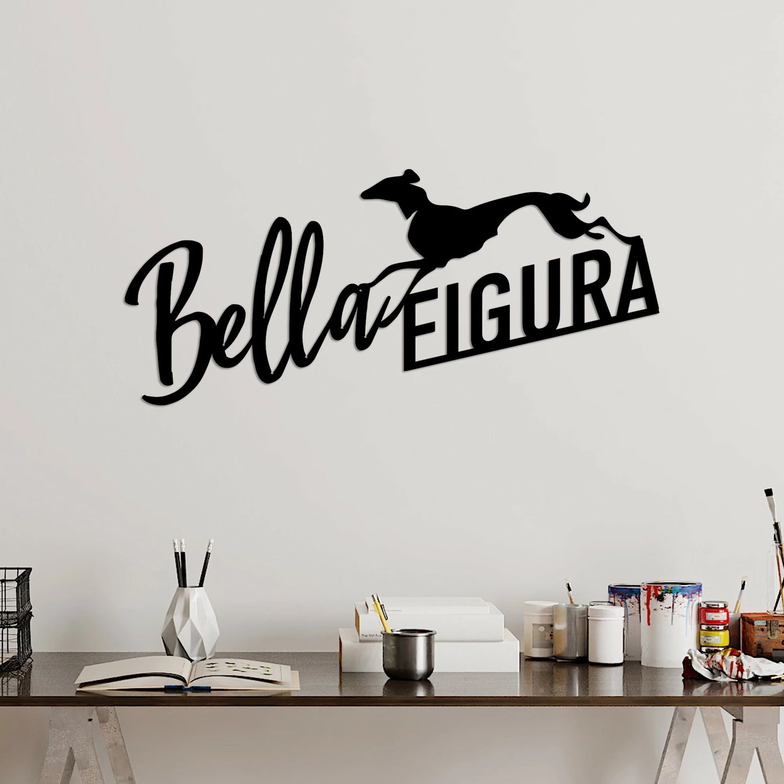 Aksesor dekorativ metalik për mur, Wallity Bella Figura 3, ngjyrë e zezë, 60x27cm