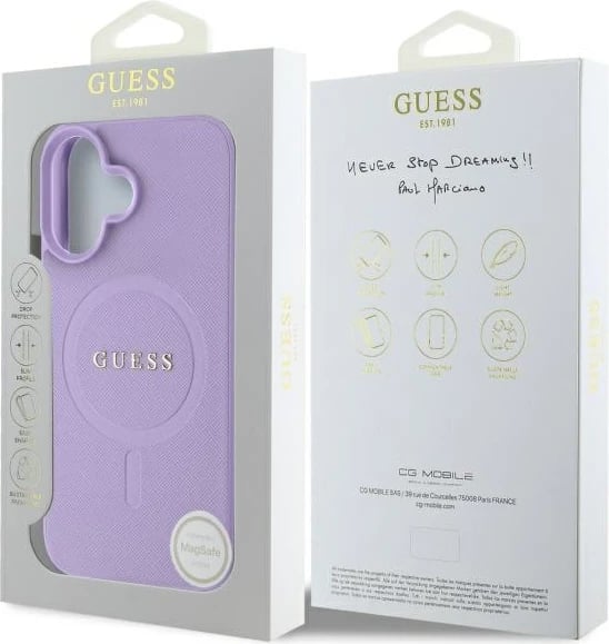 Mbështjellës Guess Saffiano MagSafe për iPhone 16, Vjollcë Mbështjellës Guess Saffiano MagSafe për iPhone 16, Vjollcë