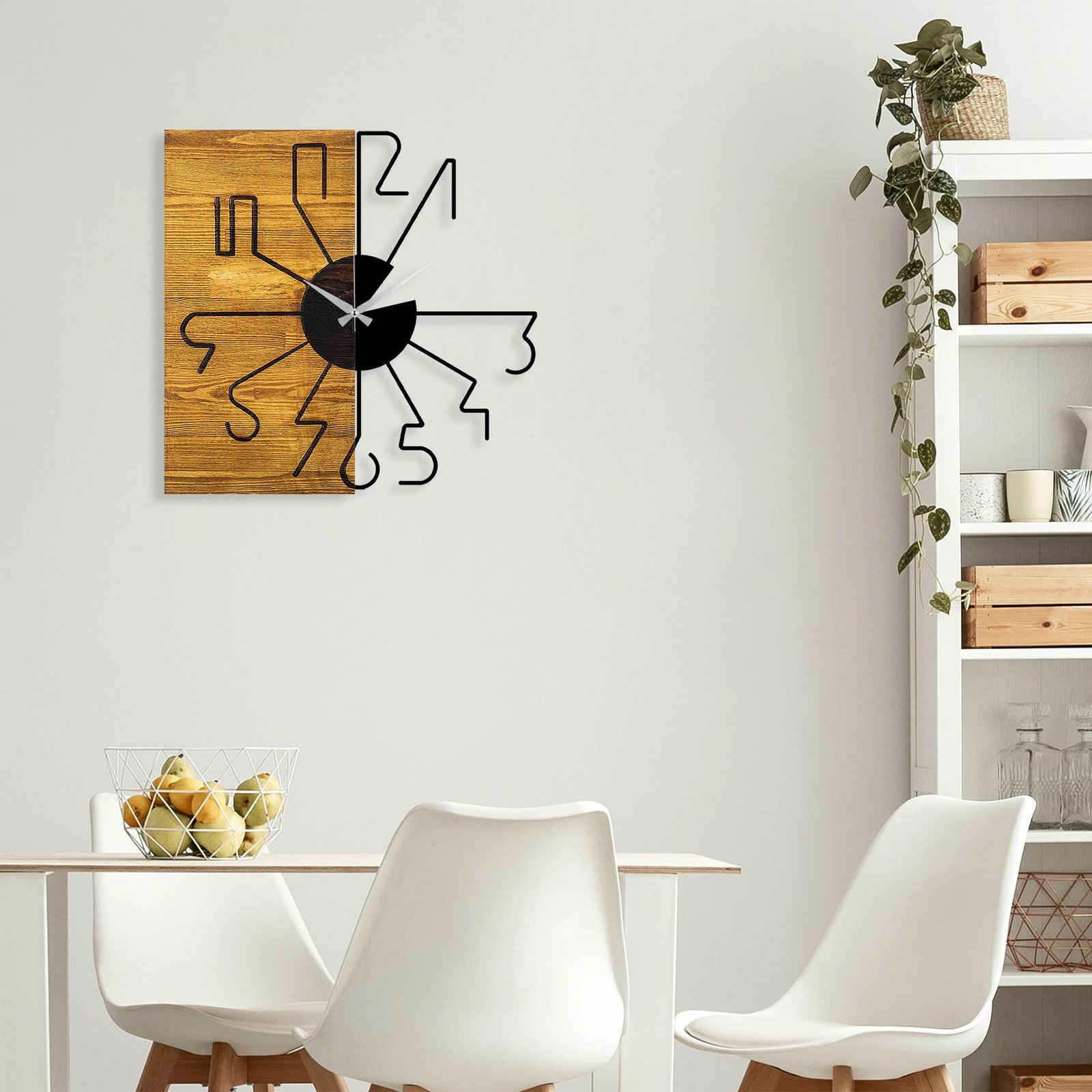 Orë muri dekorative prej druri, Wallity, ngjyrë arre dhe e zezë, 58x3x58cm