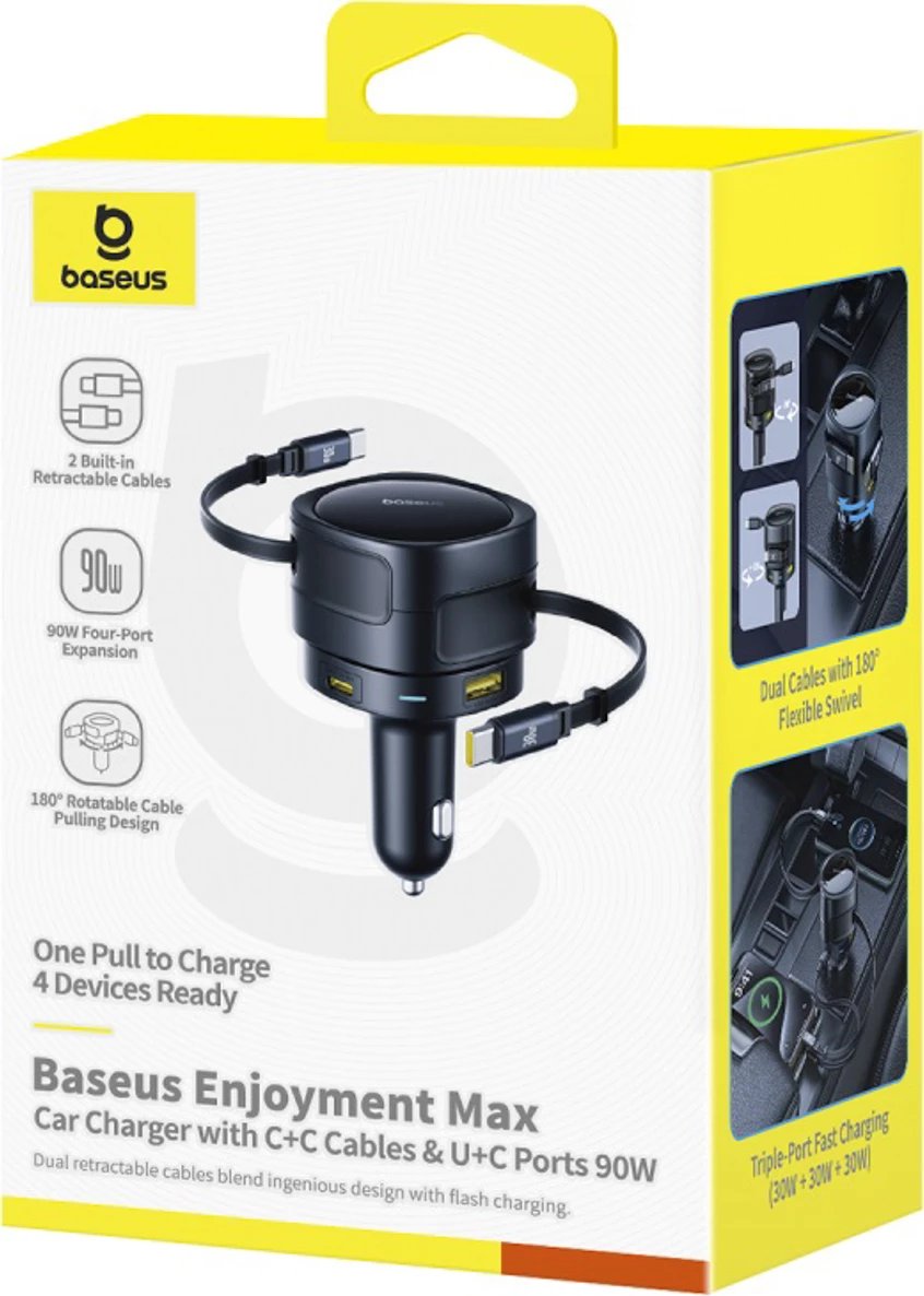 Karikues veture Baseus Enjoyment Max 90W, 2x USB-C + USB-A + kabllo USB-C, i zi