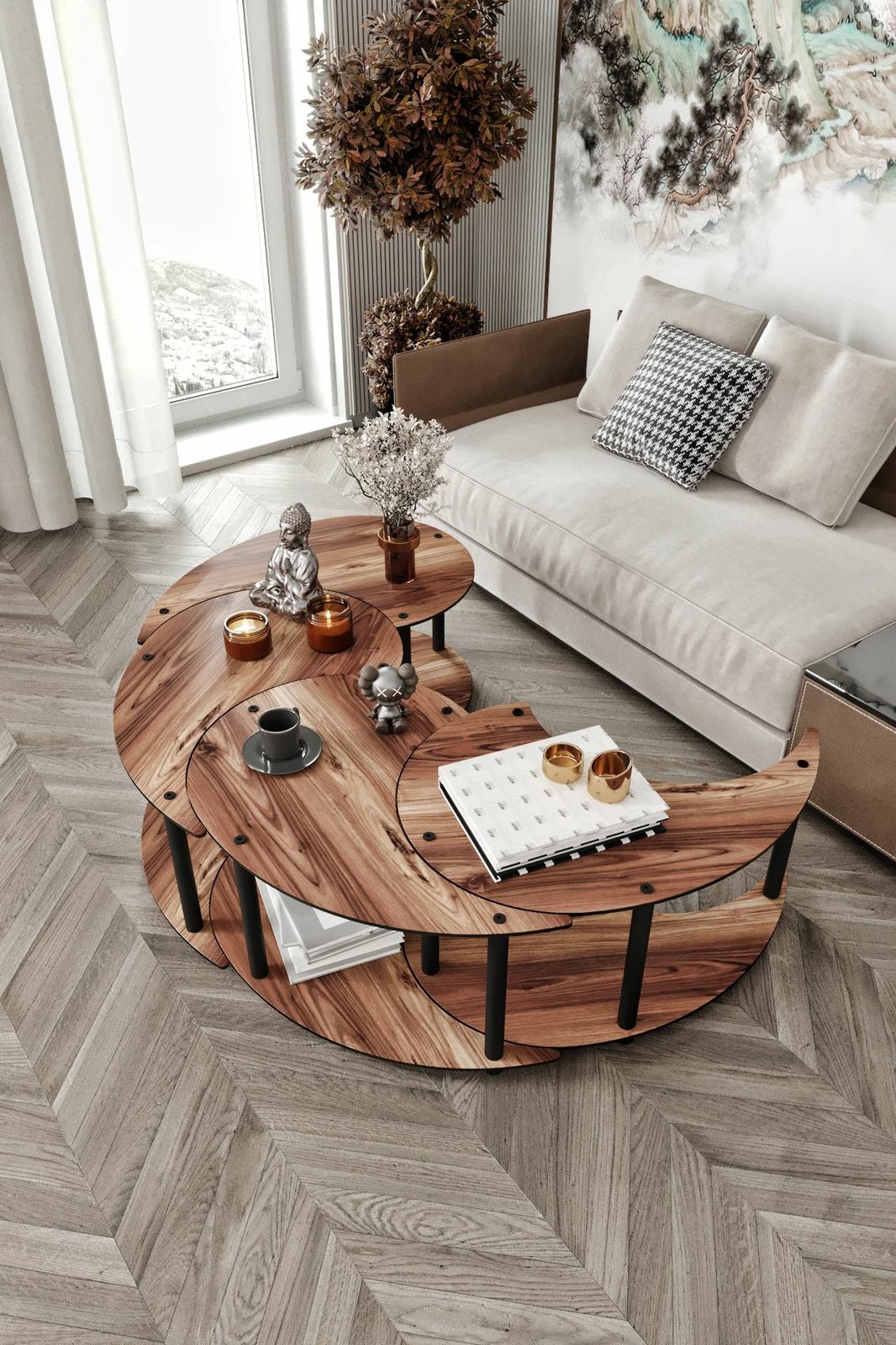 Set tavoline kafeje, ngjyrë arre, Skye Decor, Yi Yang4L 70