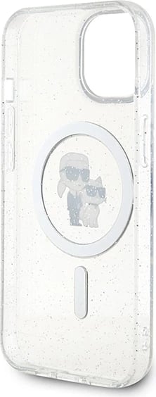 Mbështjellës Karl Lagerfeld Karl&Choupette Glitter MagSafe për iPhone 15 Plus, Transparent