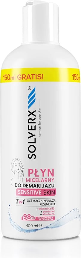 Ujë micelar për femra SOLVERX Sensitive Skin 3-in-1, 400ml