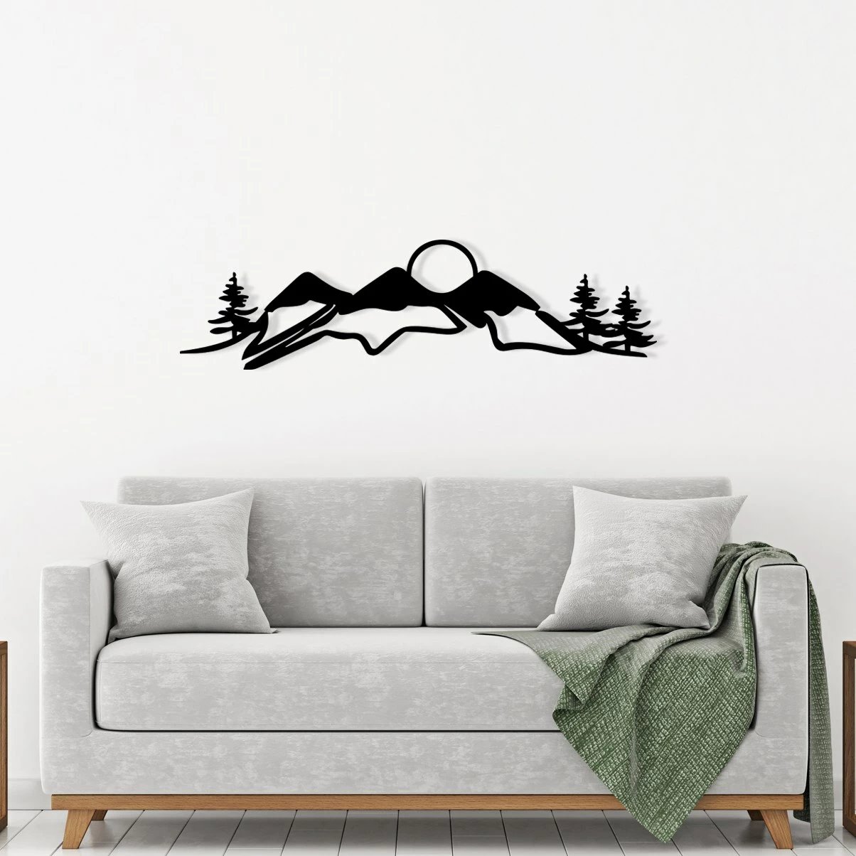 Aksesor dekorativ metalik për mur, Wallity, Snowtain, ngjyrë e zezë, 106x29cm