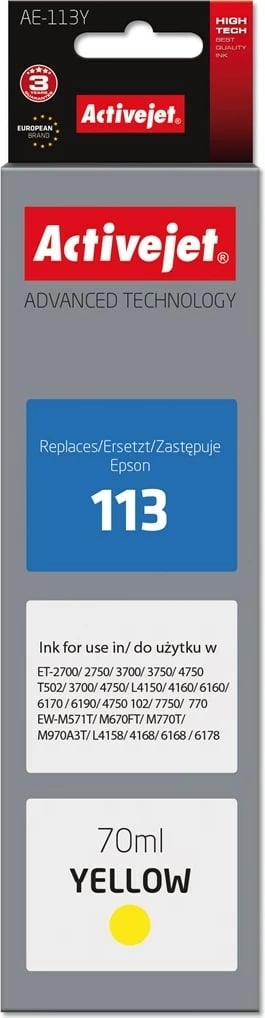 Ngjyrë zëvendesuese Activejet AE-113Y për printer Epson, 70ml, e verdhë