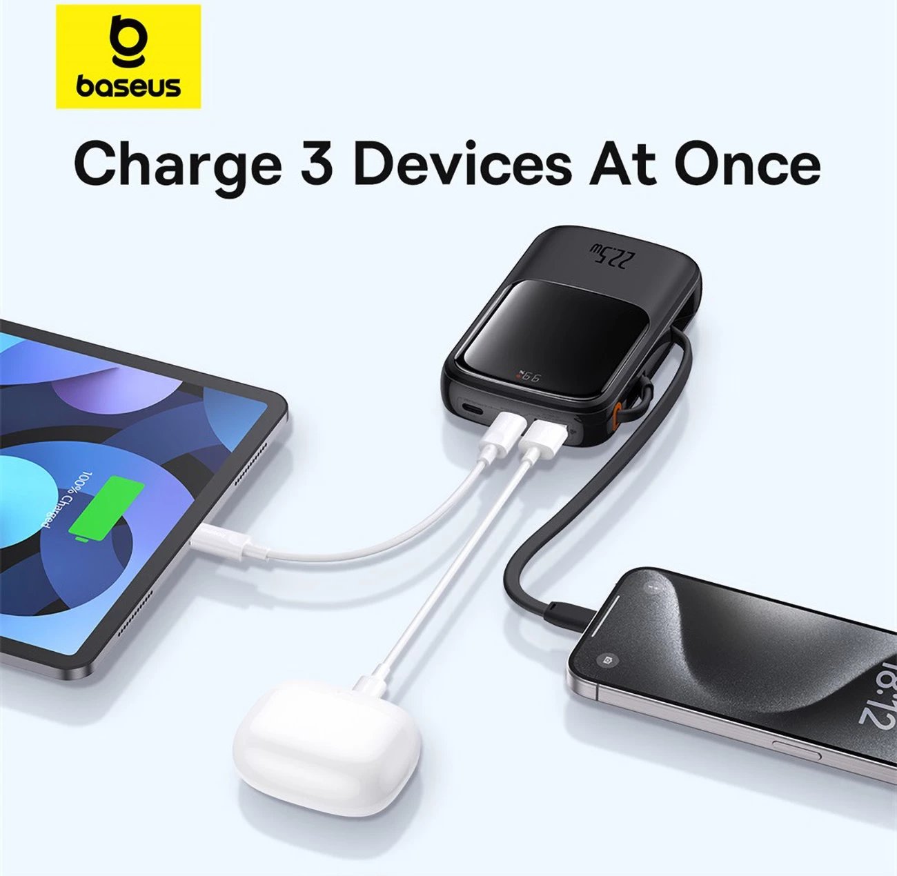 Powerbank Baseus QPow Pro+ 10000mAh, 22.5W, me kabllo USB-C të integruar dhe ekran, e zezë Powerbank Baseus QPow Pro+ 10000mAh, 22.5W, me kabllo USB-C të integruar dhe ekran, e zezë