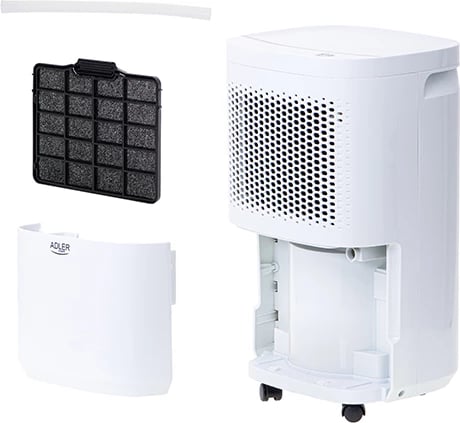 Largues lagështie me kompresor, Adler AD 7917, 10L/24h, për dhoma deri 60m3, depozitë 2.2L, filtër PP + karbon aktiv, 45 dB, 200W, i bardhë