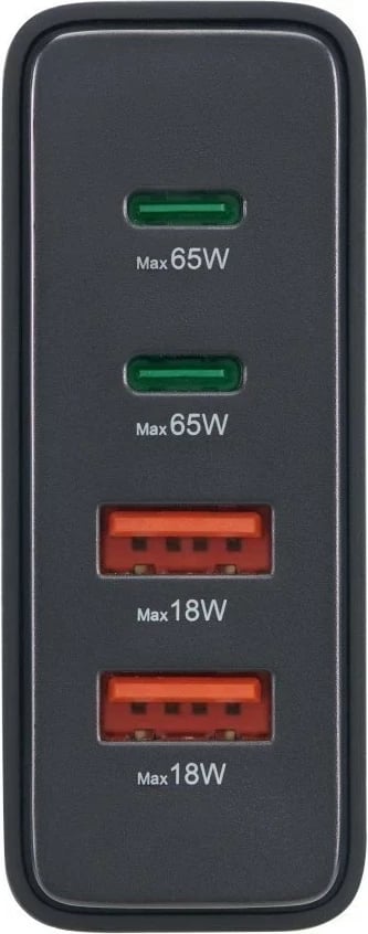 Karikues universal Hama GaN 65W, 2x USB-C, 2x USB-A, e zezë