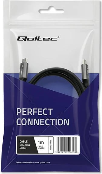 Kabllo USB4 Qoltec 50669, 1m, 240W, Thunderbolt 3/4, 40Gb/s, e zezë